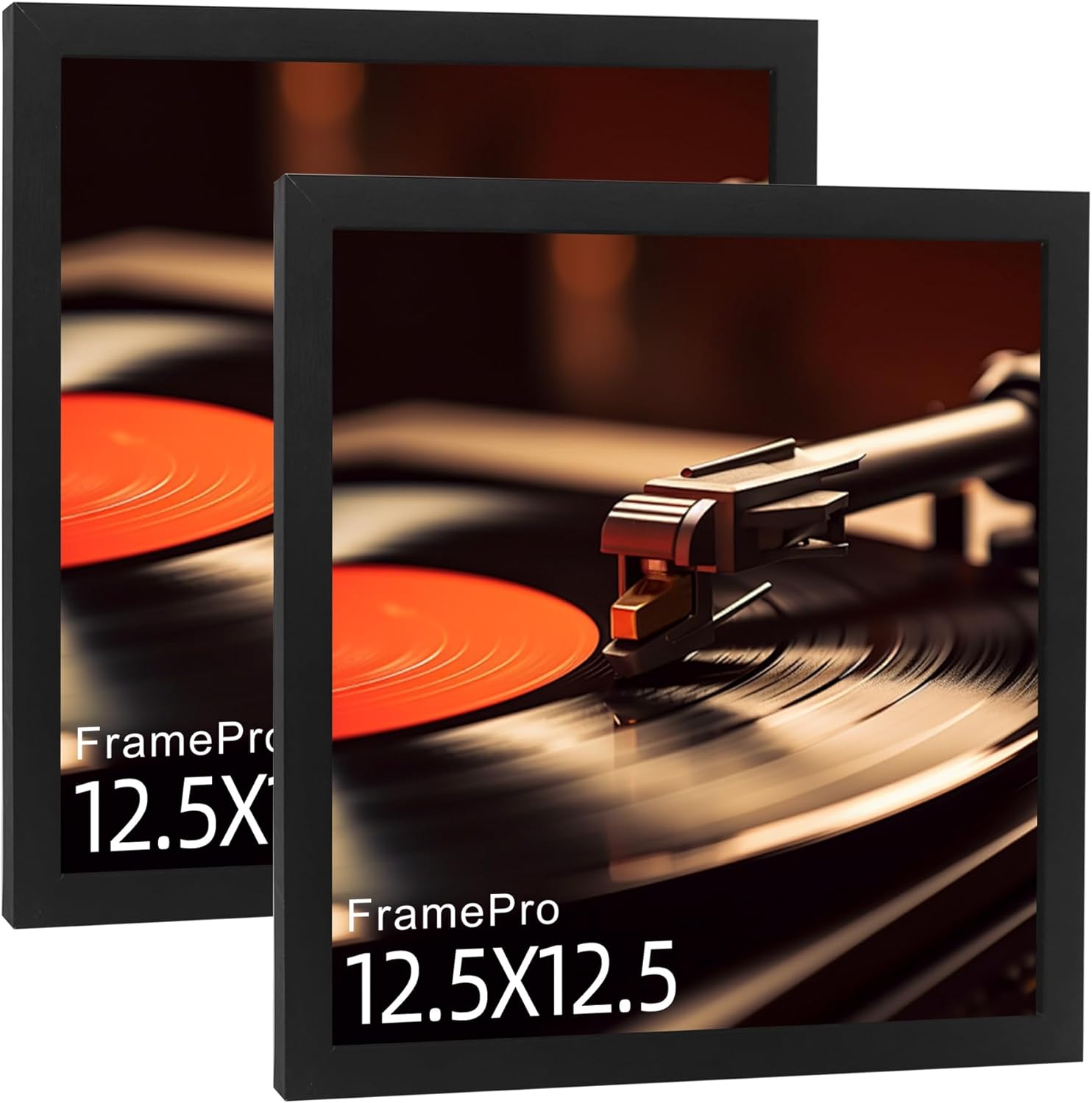 FramePro Vinyl Record Frame for the Wall Display Album Cover with Real Glass, Black 12.5x12.5 Frame for any 12 Inches LP Record with Cover, Pack of 2