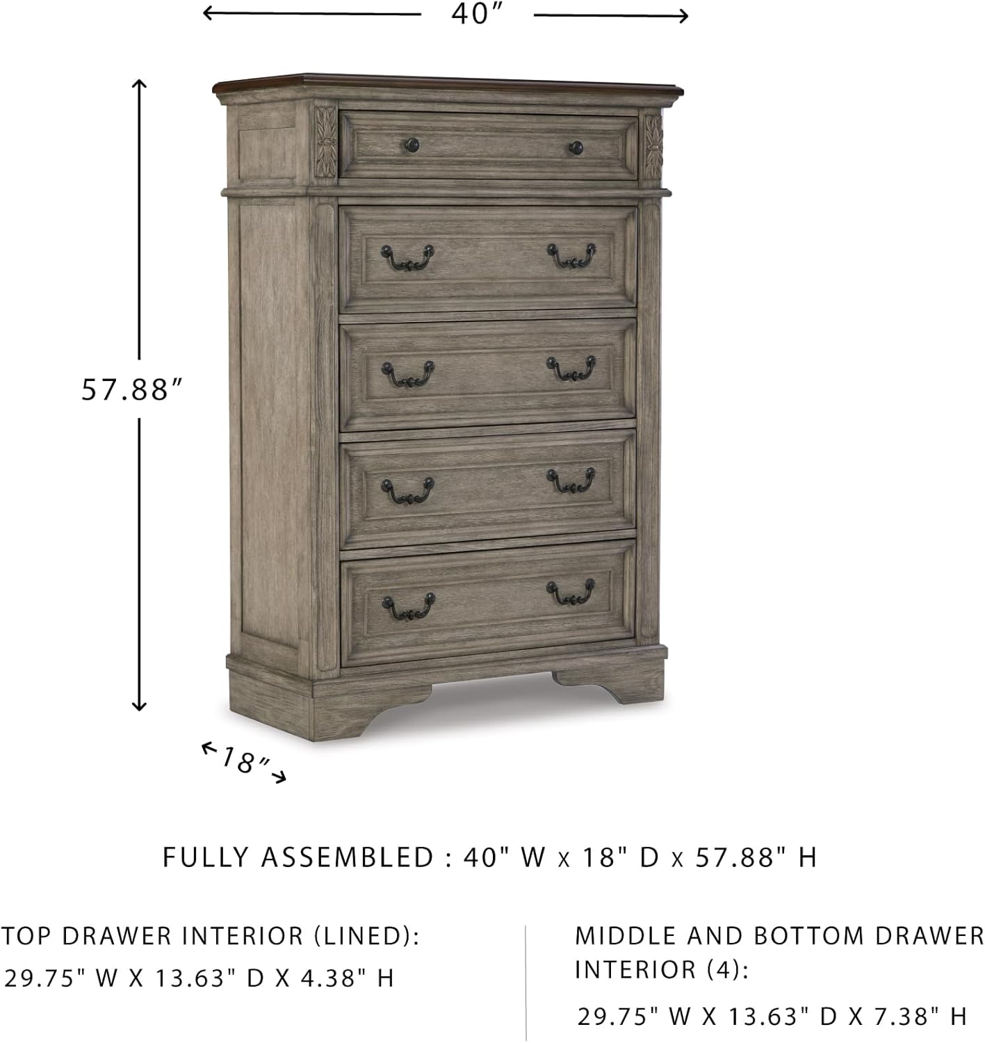 Signature Design by Ashley Londenbay Classic Farmhouse 5 Drawer Chest of Drawers, Brown & Gray