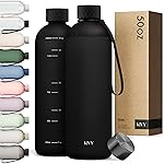 KIVY Large Water Bottle 50oz [Lightweight & Shatterproof] Fits Backpack & Cupholder for Travel, Sports, School - Black water bottle no straw - 1.5 Liter water bottles - 50oz Water bottle