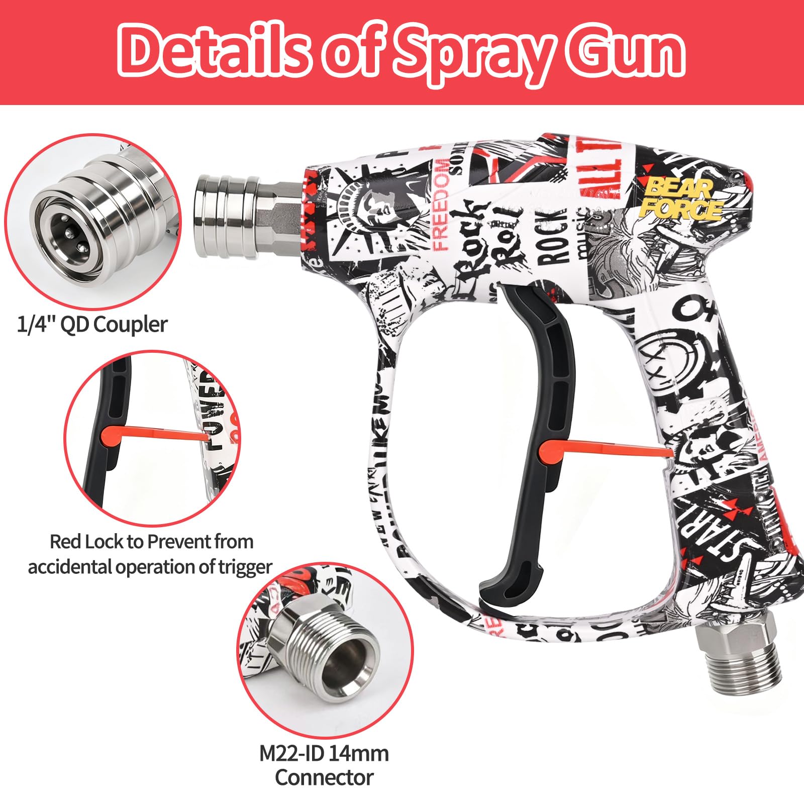 BEAR FORCE Pistolet de nettoyage haute pression M22-ID14mm & 1/4" Connecteur rapide Lance de mousse à neige 1L pour Karcher K1 K2 K3 K4 K5 K6 K7, Lavage de voiture, Nettoyage de voiture, Entretien