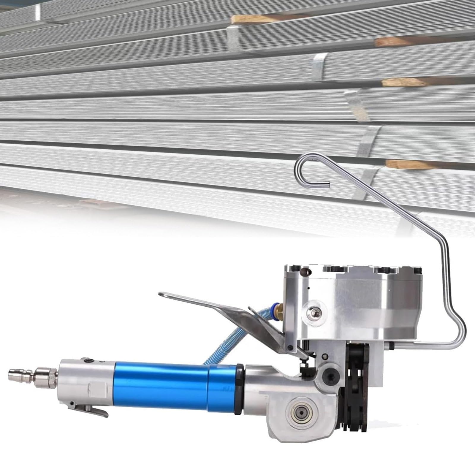 Reggiatrice pneumatica in acciaio, strumento di reggiatura resistente senza guarnizione, tenditore industriale per colata a caldo in metallo, soluzione di reggiatura combinata da 3/4 di pollice (19 mm