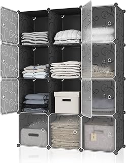 Portable Storage Cubbies - 14"x14" Cube Shelves Organizer Shelf for Clothes,Portable Toy Cabinet,Plastic Dresser Clothes Cubes, Black, 4x3-Cube ater Bulk Small Water Bottles Dean Products