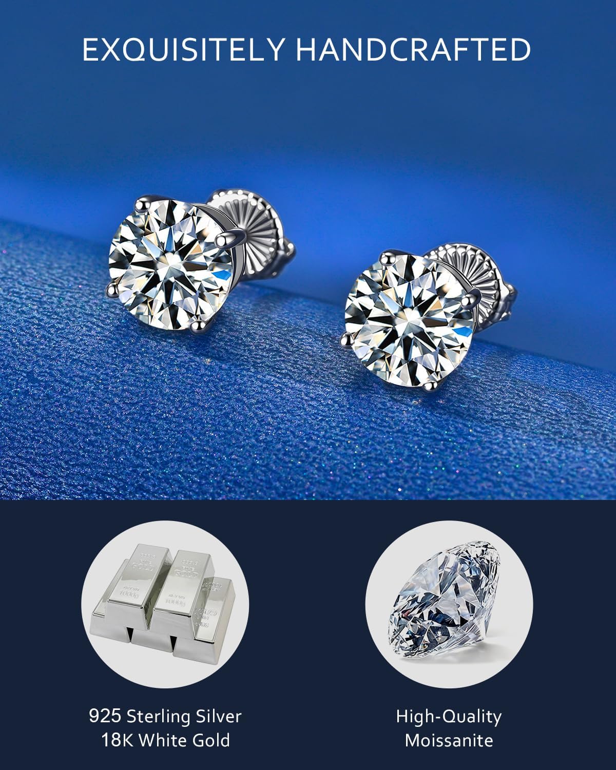 Moissanite Stud Earrings, Sterling Silver Earrings for Women, 1-4 CT D Color VVS1 Round Cut Moissanite, Jewelry Gifts for Women Men