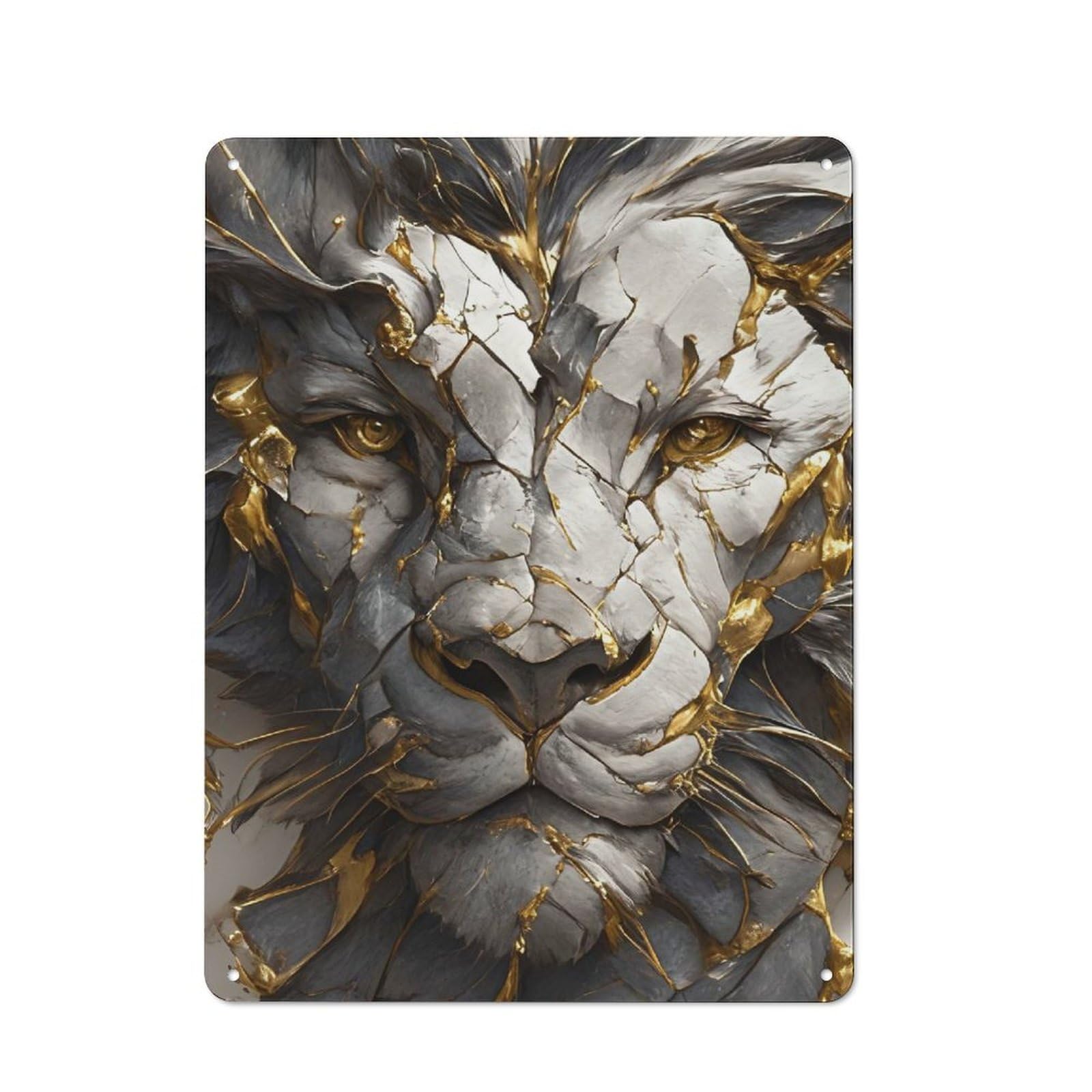 Lion Portrait with Gold Accents Vintage Metal Wall Decor 40x30cm, Vintage Metal Sign for Cafe, Bistro, Bakery Or Restaurant