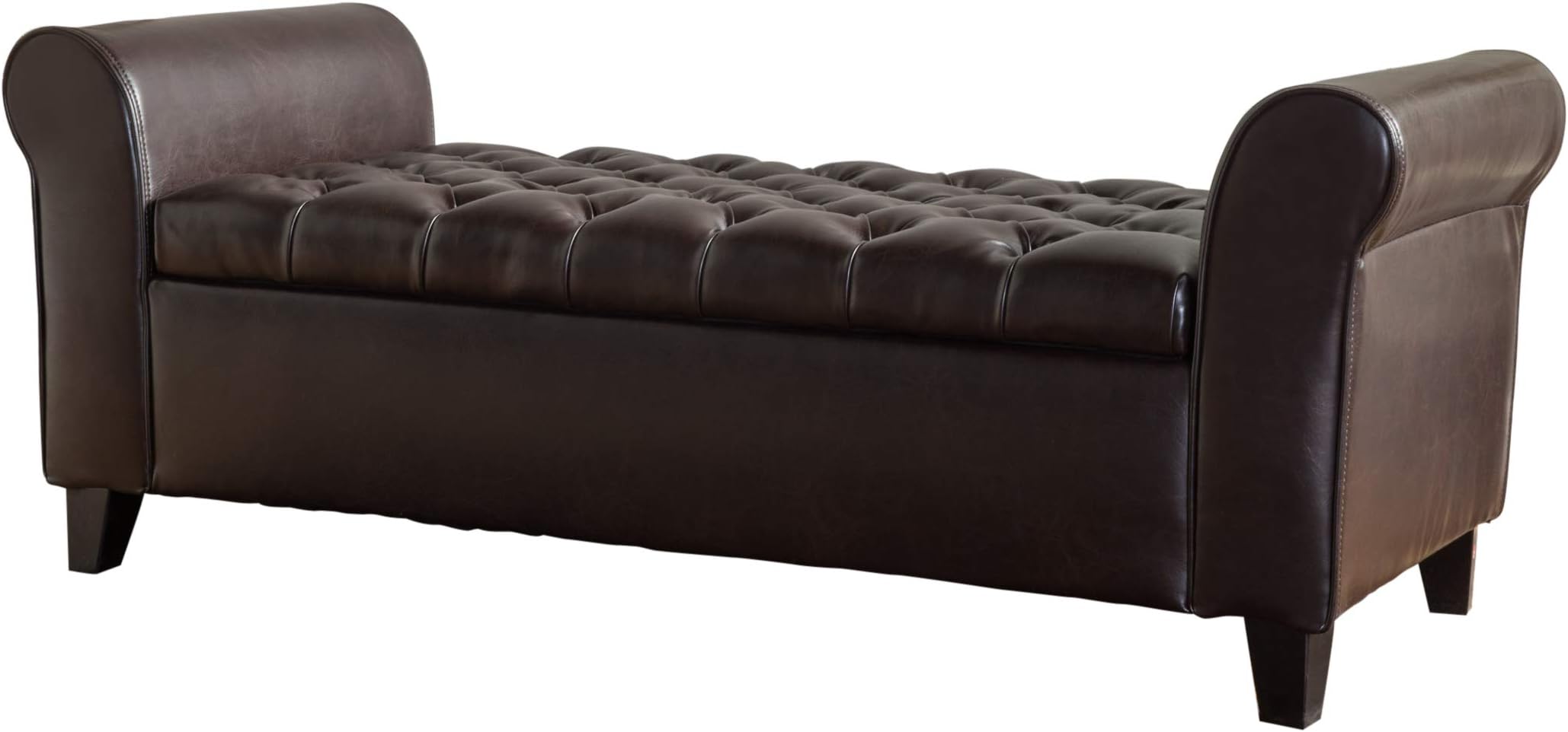 Christopher Knight Home Keiko Contemporary Rolled Arm Storage Ottoman Bench, Brown and Dark, 19.75”D x 50.00”W x 20.5”H