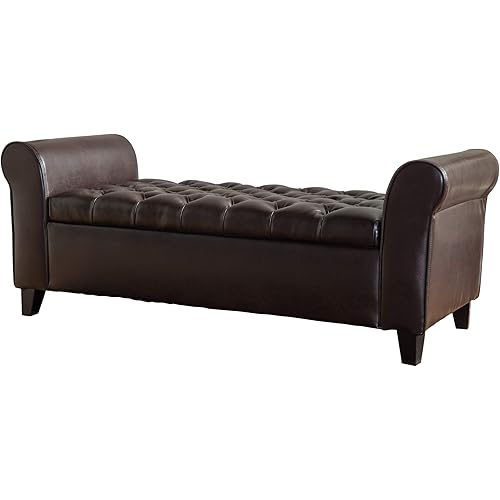Christopher Knight Home Keiko Contemporary Rolled Arm Storage Ottoman Bench, Brown and Dark, 19.75”D x 50.00”W x 20.5”H