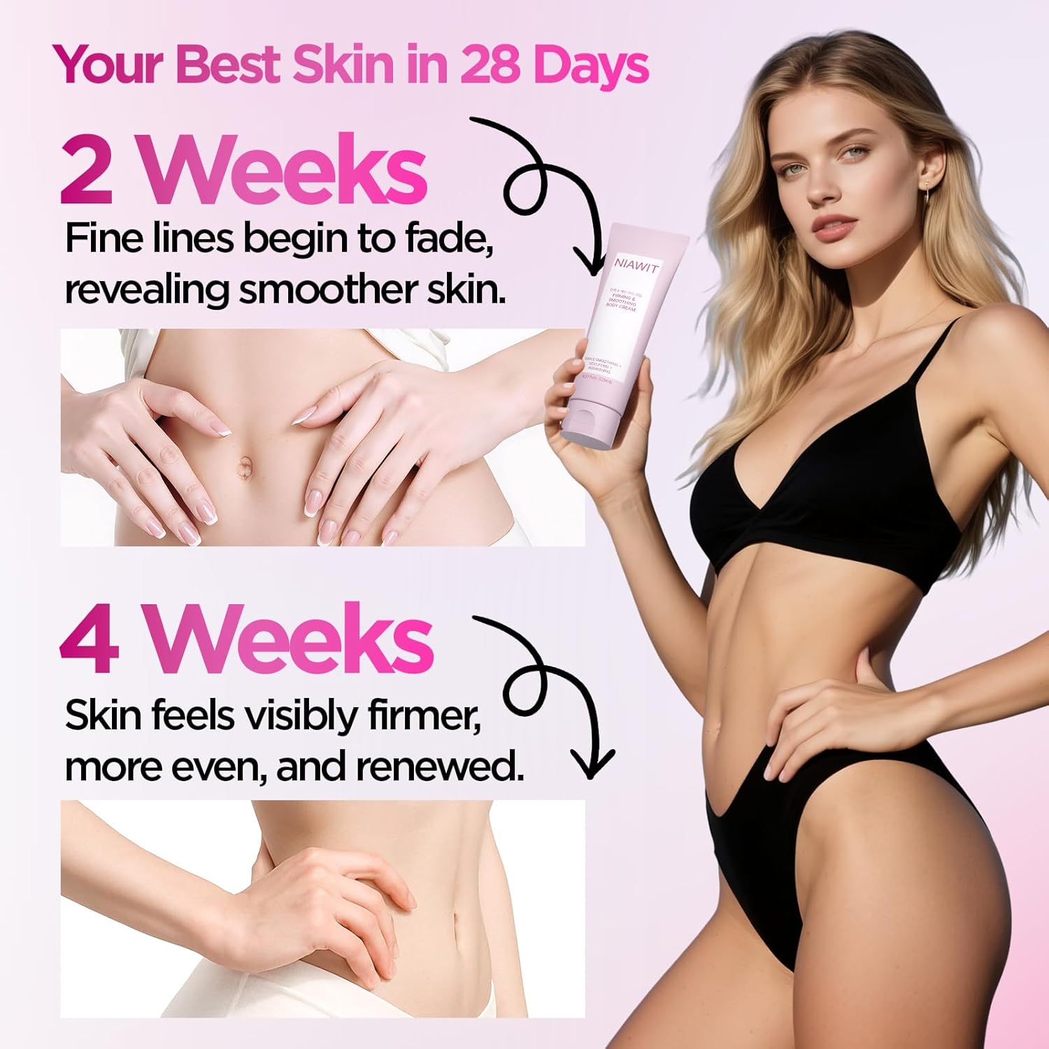 Firming Smoothing Body Cream – Helps Reduce Cellulite & Loose Sagging Skin | Tightening, Lifting and Sculpting for Belly, Thighs, Butt | Enhance Elasticity & Smoother Body Moisturizer 125 ml