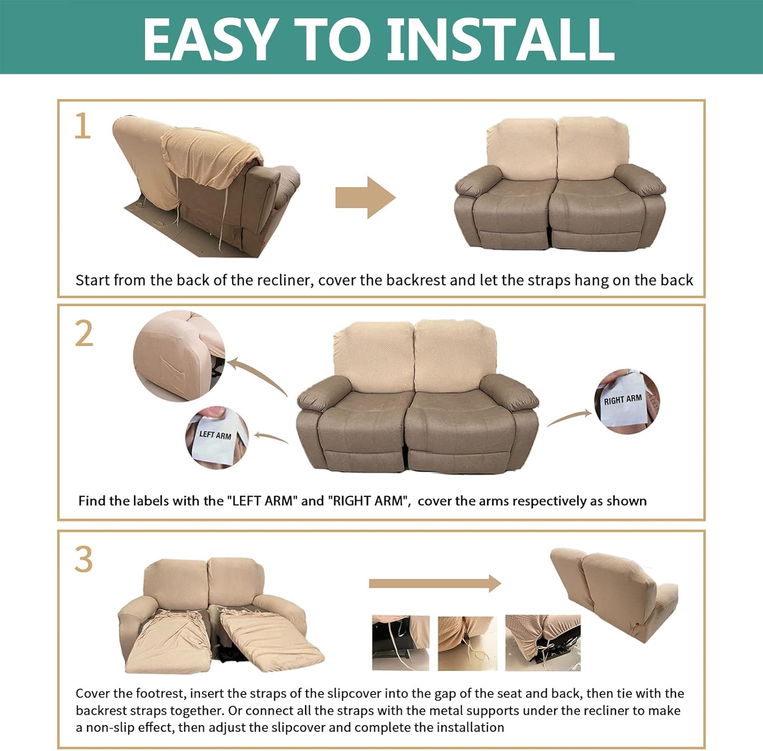 Stretch Recliner Slipcover for 1 2 3 Seater Reclining Couch Chair Cover Sofa Cover for Recliner Furniture Protector (Military Green,2 Seater)