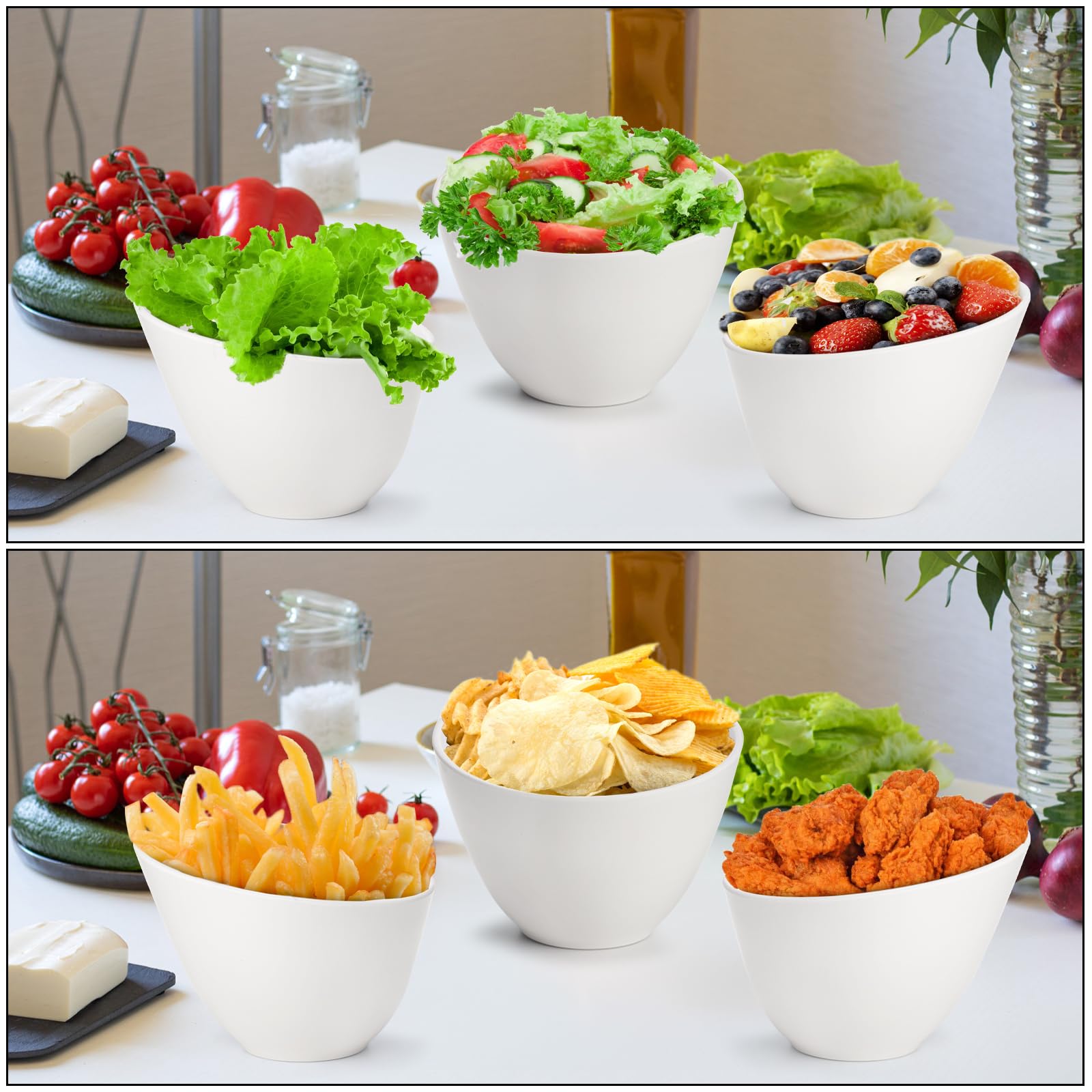 Fasmov 8 Stück abgewinkelte Melamin Servierschalen Kunststoff Servierschale Große Party Snackschalen Salatschüsseln Party Chip Schalen Obstschale Süßigkeiten Schalen für Hochzeiten Buffet Büros Weiß