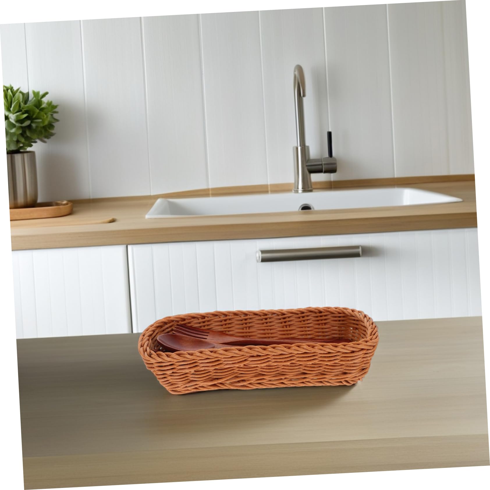 Cesta Tejida de Imitación de Ratán Cesta para Cubiertos Organizadora Compacta para Cocina