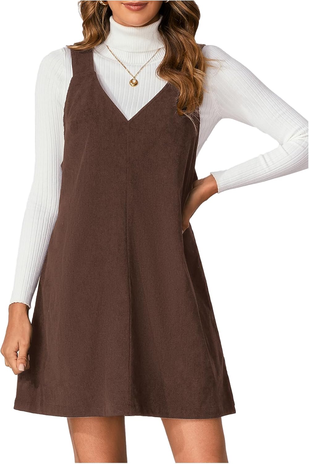 Milumia Women V Neck Corduroy Overall Dress 2025 Fall Mini Pinafore Jumper Dress