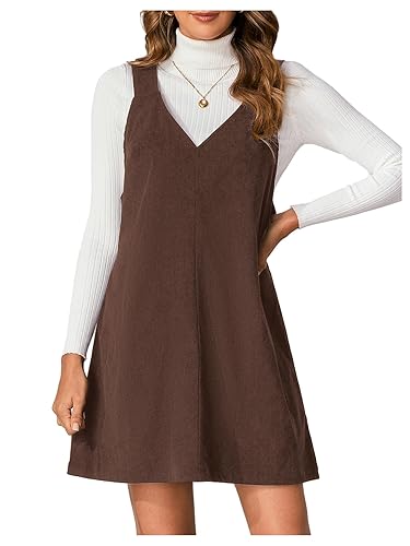 Milumia Women V Neck Corduroy Overall Dress 2025 Fall Mini Pinafore Jumper Dress