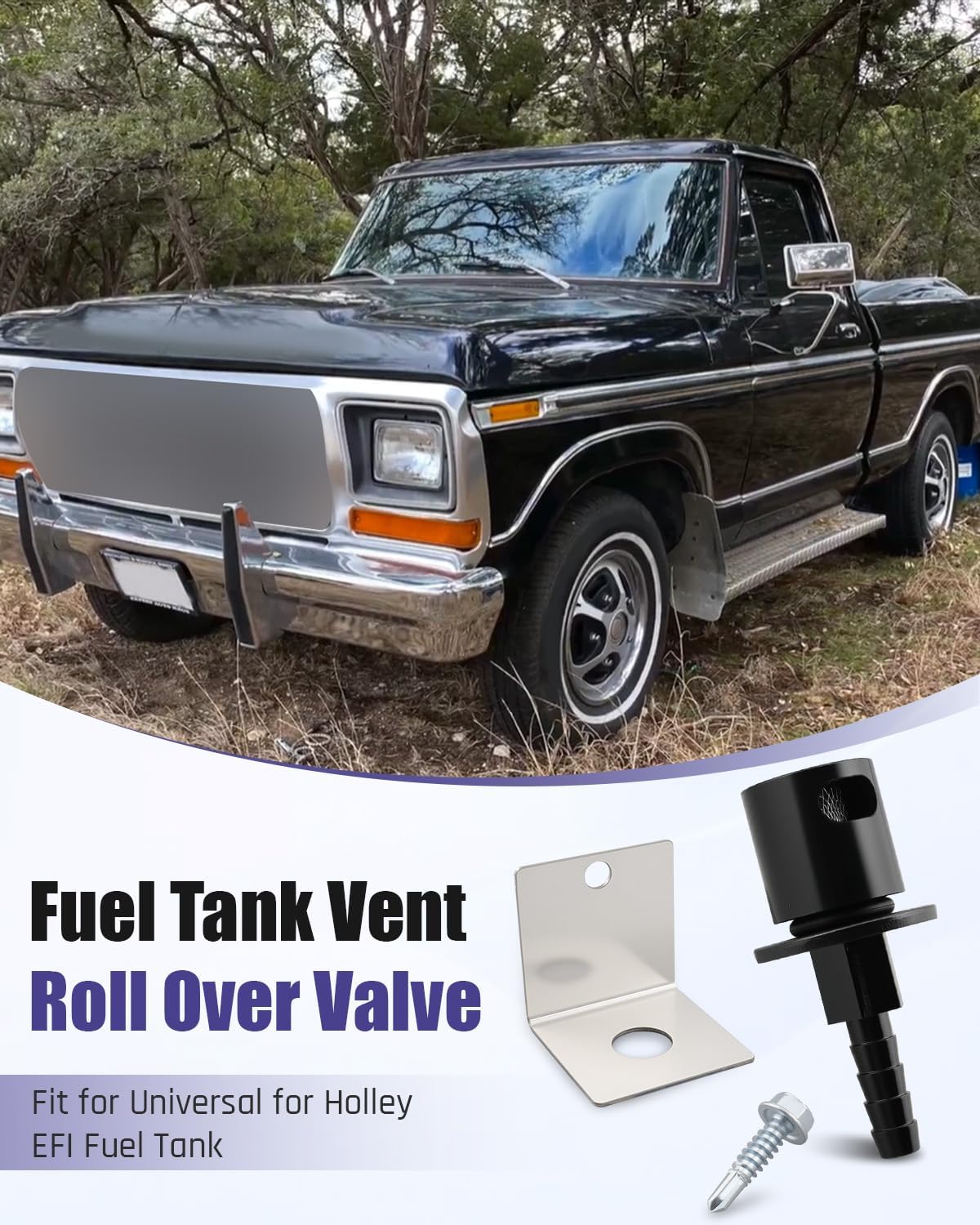 19-174 Fuel Tank Vent Roll Over Valve with Bracket Kit Remote Mount Rollover Check Valve Fit for Holley Sniper EFI Upgrade 5/16 Hose Barb (Black)