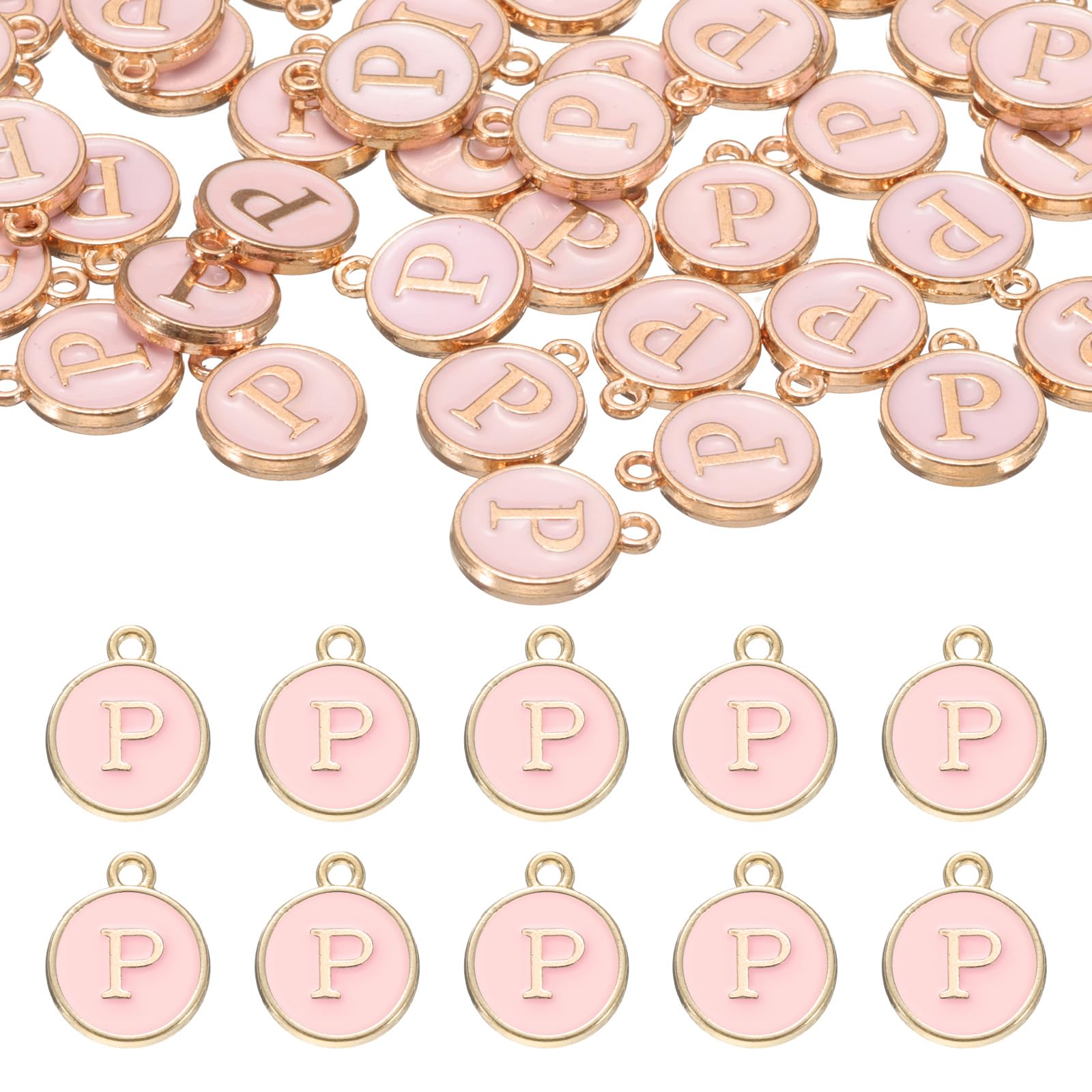 Breloques en forme de lettre de l'alphabet P émail rose pour bijoux faits main - 8