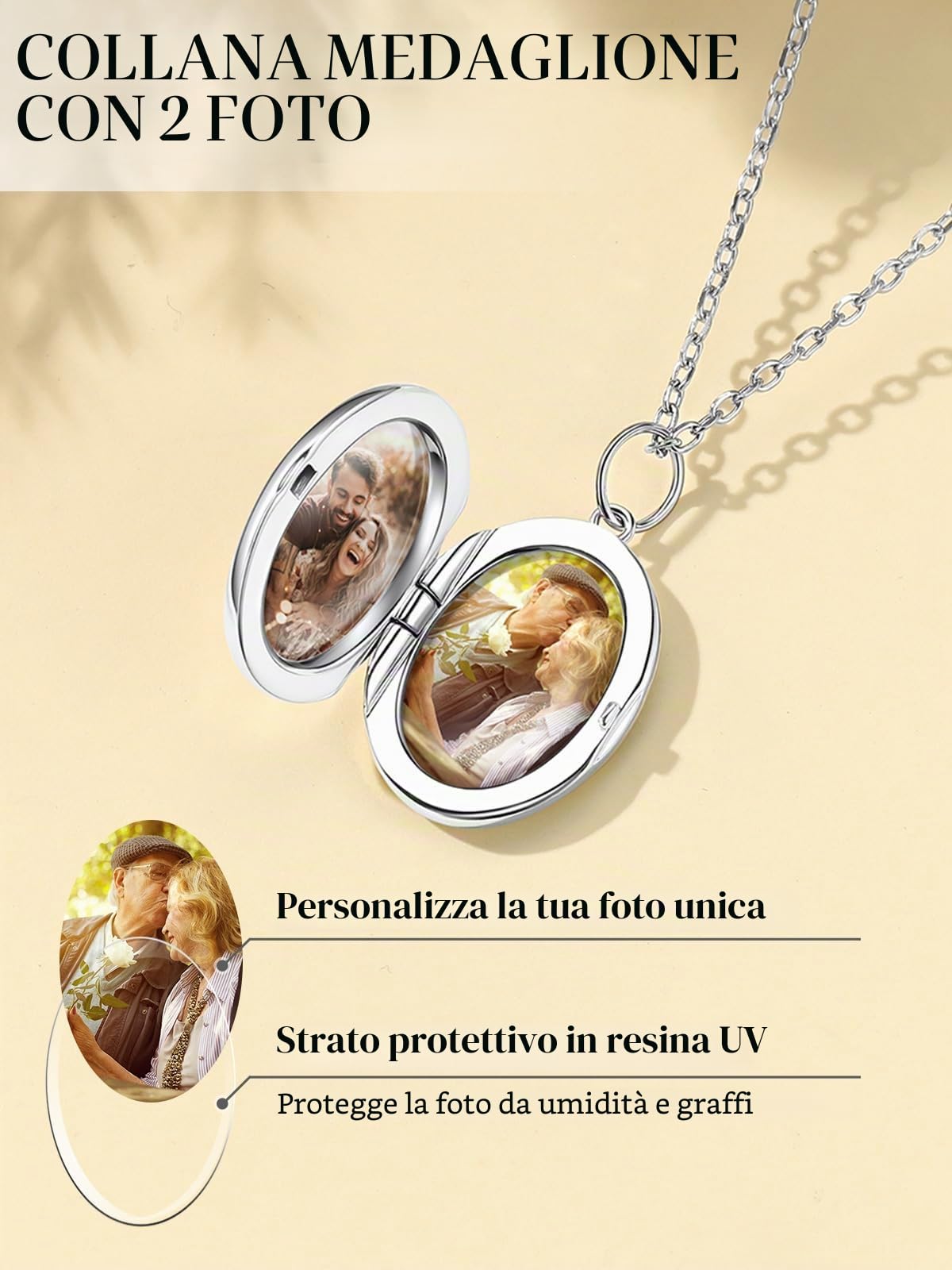 Custom4U Argento S925 Collana Locket Foto Personalizzata Donna Nome Testo Incisione 2 Foto Apribile Antiallergico 41/46/55 CM Delicato Solido Regalo Mamma Amore Creativo