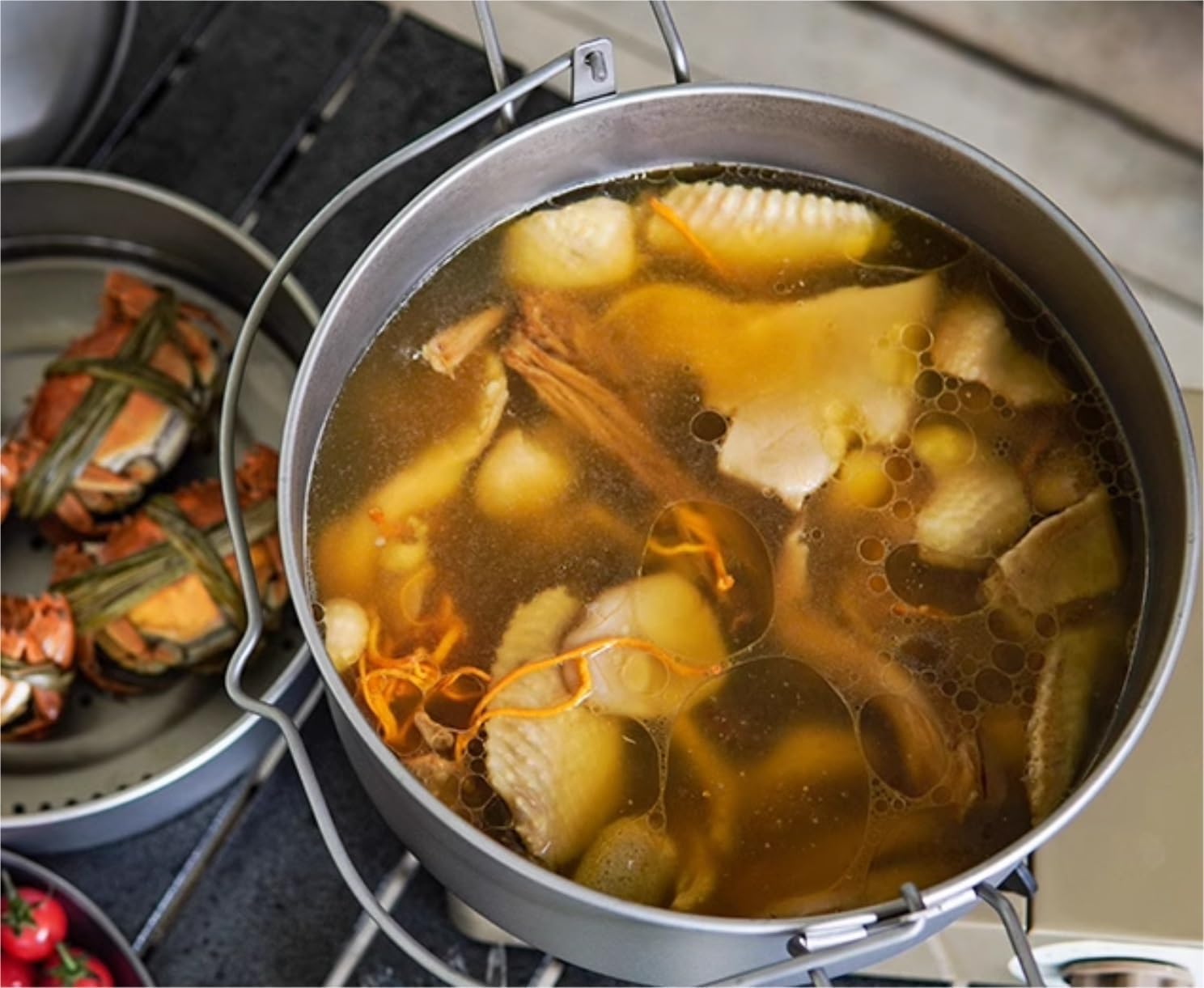 Camping Kitchen Utensil Outdoor Steamer Portable Soup Pot Camping Picnic Pot Camping Pan Hot Pot Large Capacity Pot Set for Outdoor Cooking