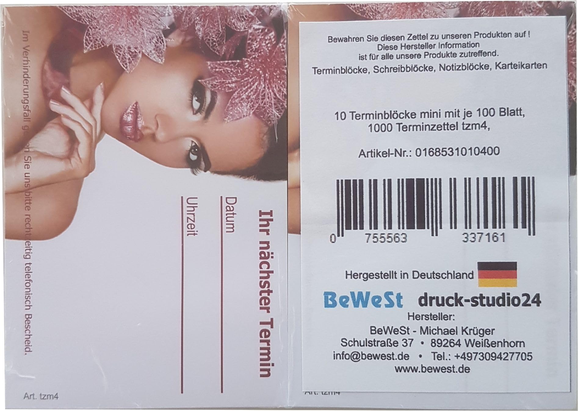 10 Terminblöcke mini mit je 100 Blatt, 1000 Terminzettel tzm4 Kosmetikstudio Make Up Stylist