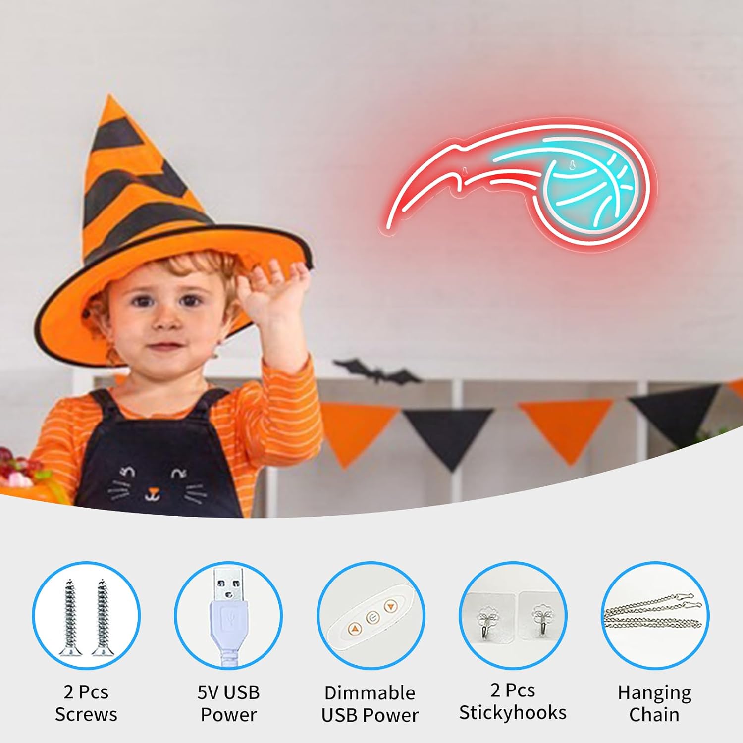 Basketball Neon Wall Sign Decor,Basketball Light for Room Decorations,USB Night Light Bedroom Bar,Neon Sign for Home Gym Party Decor 15x7 Inch