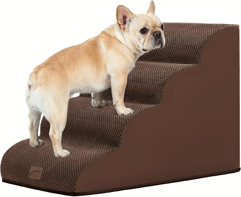 Escada para Gatos e Cães com 4 Degraus para Cama Alta gogobunny, Marrom, 50,04 cm