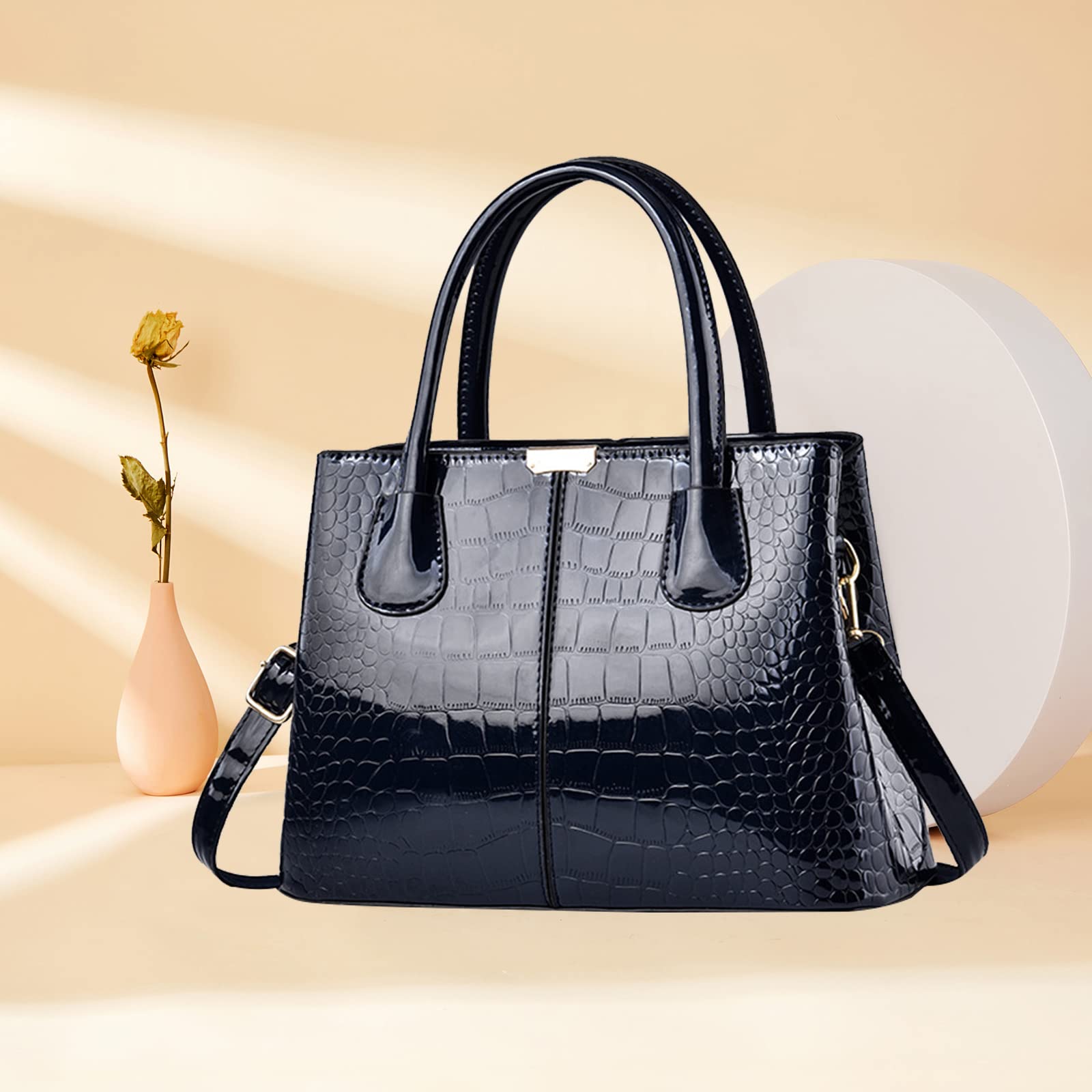 NICOLE & DORIS Sac a Main Femme Sac élégant Sac en Cuir Verni Sacs Portés Main Imperméable Sac à Bandoulière Mode Sac Epaule Motif Croco