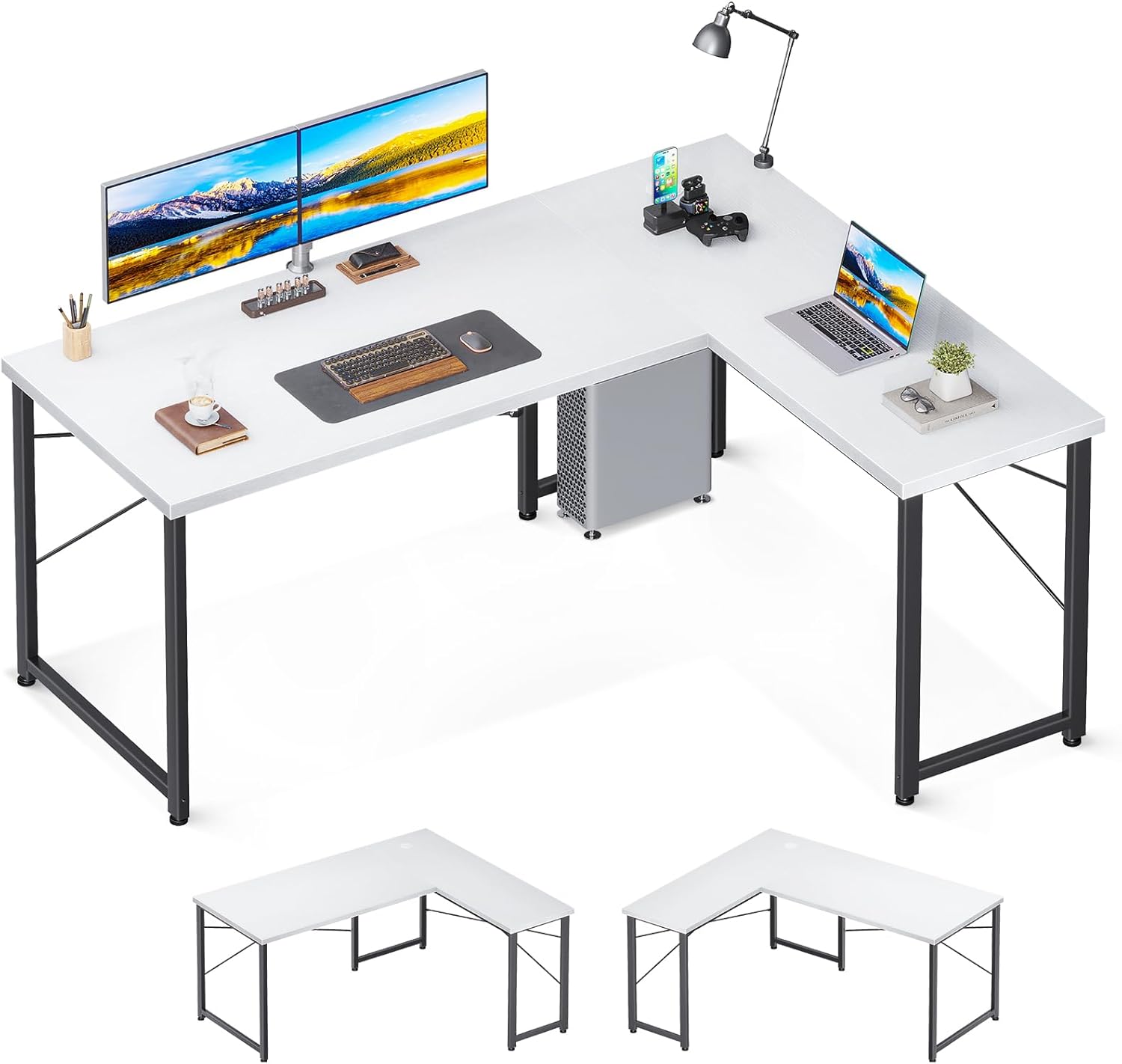 ODK L Shaped Desk, Computer Corner Desk, 61 Inch Gaming Desk, Home Office Writing Desk, Modern Wooden Workstation Desk, Easy to Assemble, White 61 Inch White