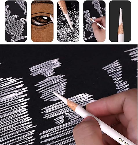 Miniatura 6 de YYMIYU Pluma de resaltado, lápiz de boceto blanco, lápiz de carbono, pintor de arte, 3 piezas