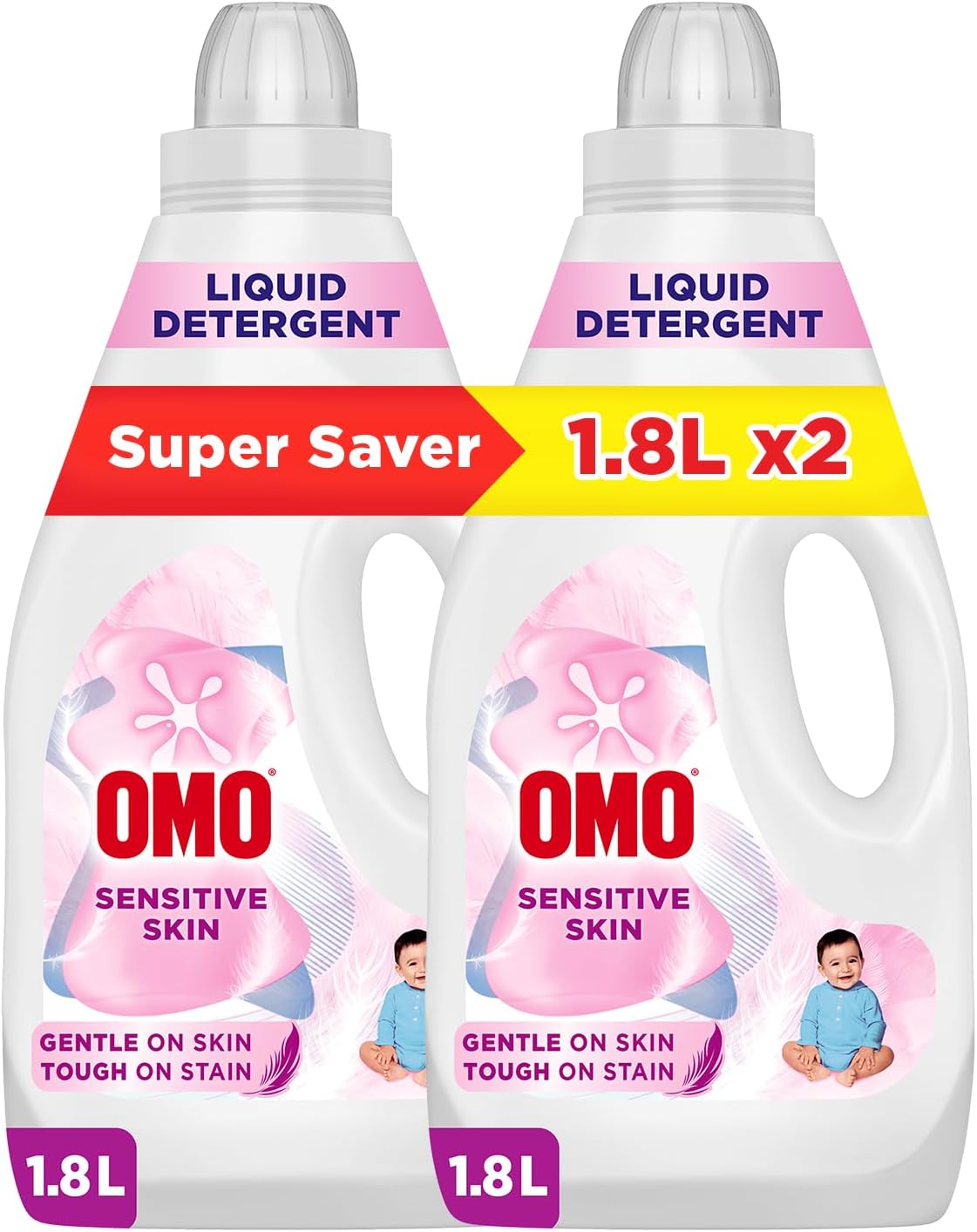 Liquid Laundry Detergent, for sensitive skin, gentle on skin, tough on stains, 1.8 L x 2