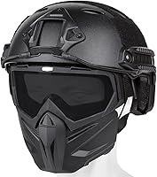Vista 14 de Casco y máscara de Airsoft, máscara de cara completa con gafas desmontables, casco negro de paintball con soporte NVG y riel lateral, equipo táctico
