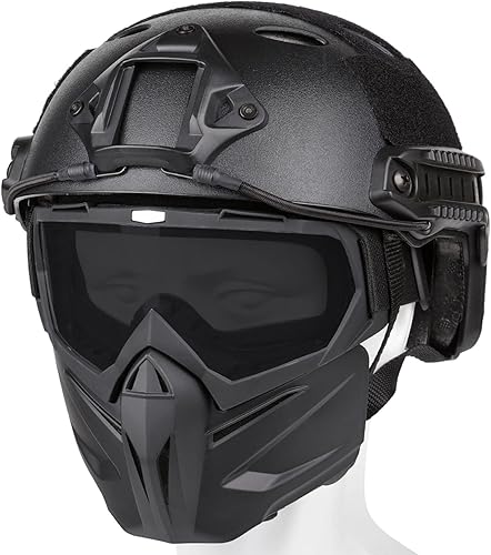 VPZenar Airsoft Helmet and Mask, Airsoft Helmet with Front NVG Mount and Side Rail, Airsoft Mask Full Face and Paintball Mask with Detachable Anti