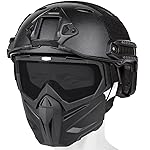 VPZenar Airsoft Helmet, Black Tactical Helmet With Detachable Anti-Fog Gray Goggles, Full Face and Paintball Mask for Cosplay Tactical Gear