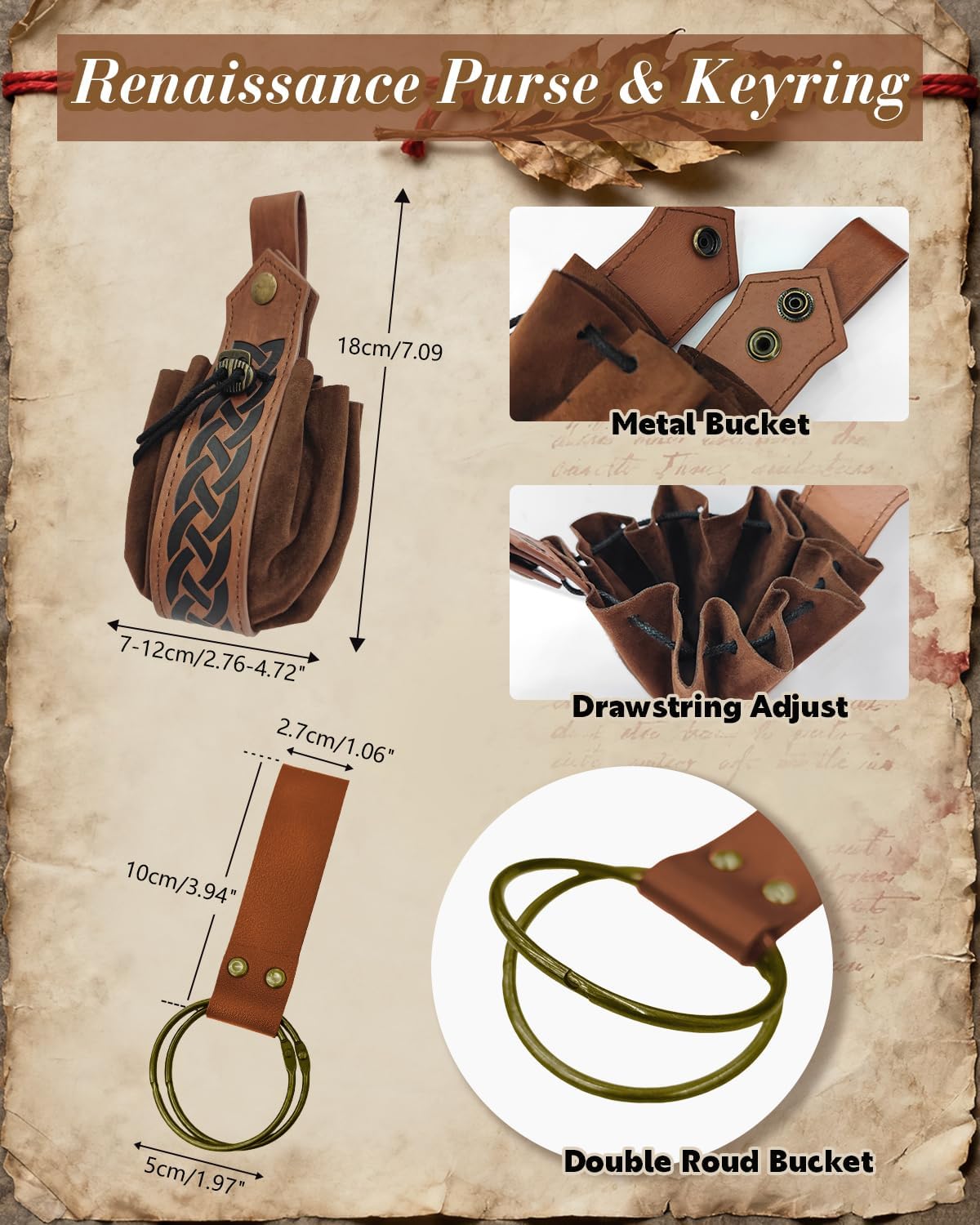 Renaissance Accessories Medieval Belt Pouch Purse Viking Bracer Hook Halloween Medieval Costume Accessory Casual Fanny Pack Waist Bag