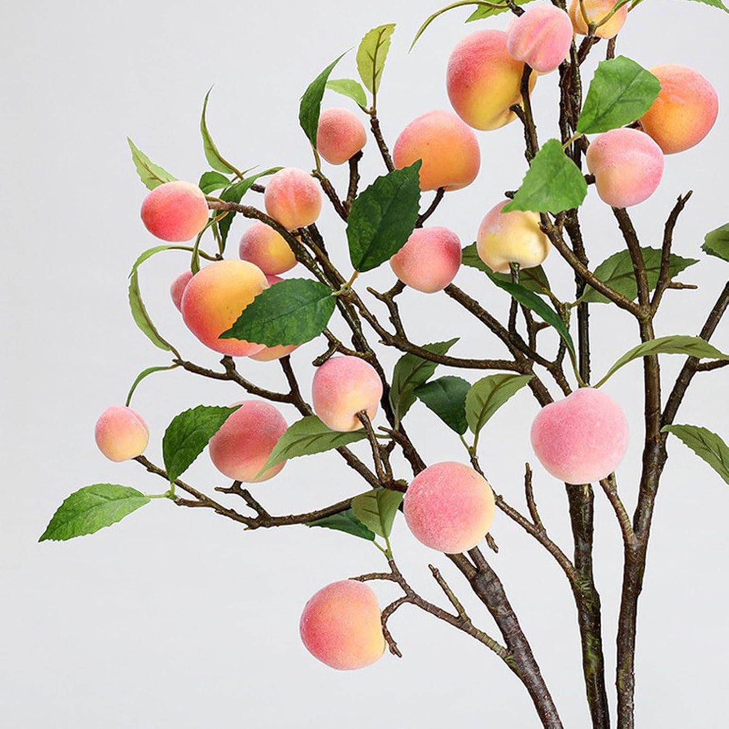 BestAlice 2 PCS Artificial Peach Branches, Artificial Fruit Branch with Green Leaves, Simulation Peach Branch, Lifelike Plant Fruit Tree Stem Foamed Peach Branches for Home Decor