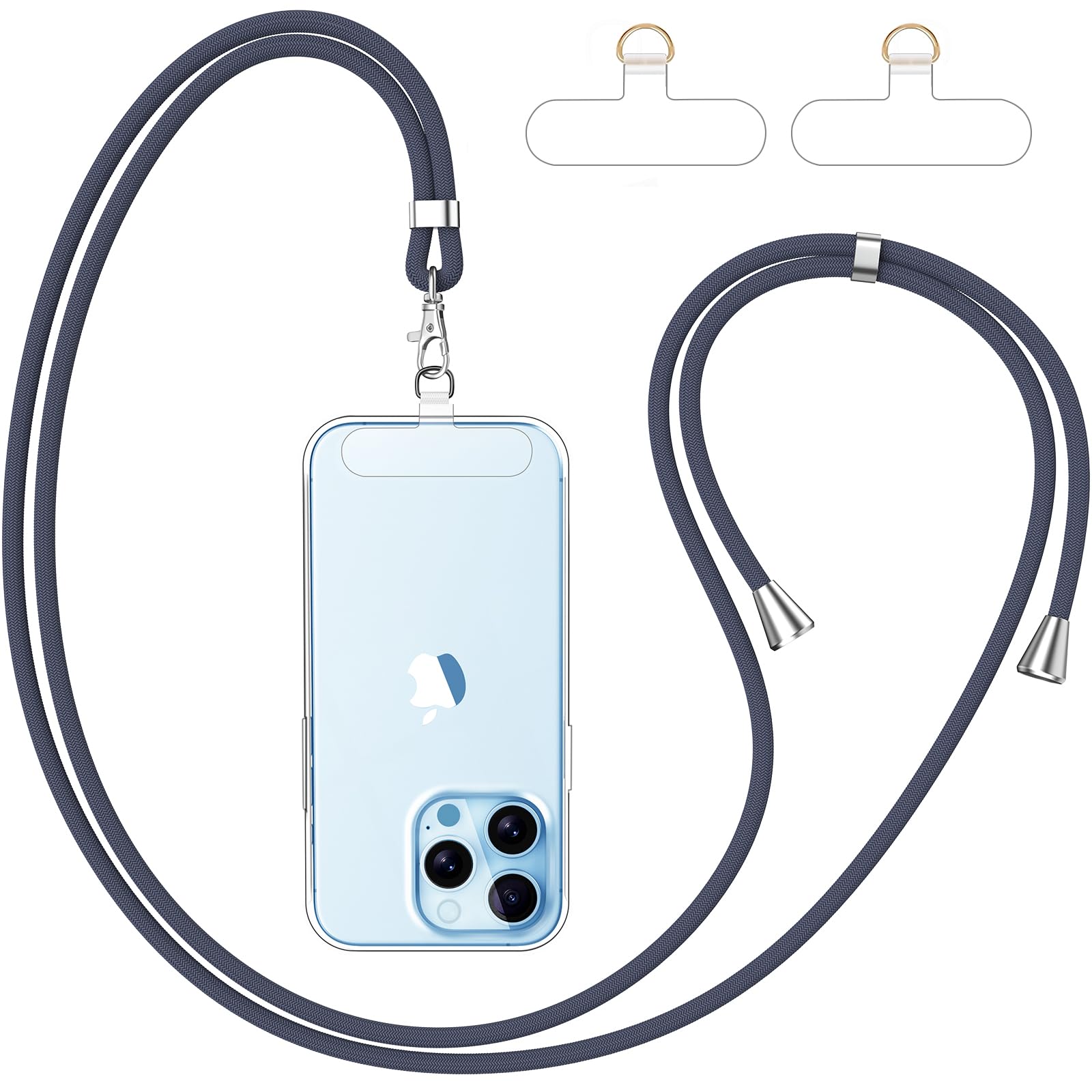 caslord Cordino per Cellulare*1, Trasparente Patch Universali*2, Adatto a Tutti Gli Smartphone, Cinturino per Cellulare Abbinabile a Qualsiasi Custodia, Regolabile e Rimovibile - Blu