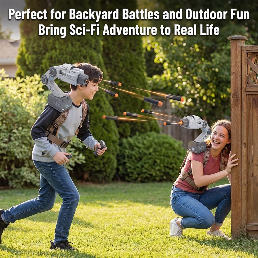 Smart Tracking Mechanical Arm Foam Blaster, Wearable Shoulder Mount with Dual Control, Cool Inductive Robot Arm Tracking Blaster, AutoAim Robot Arm Toy for Adults