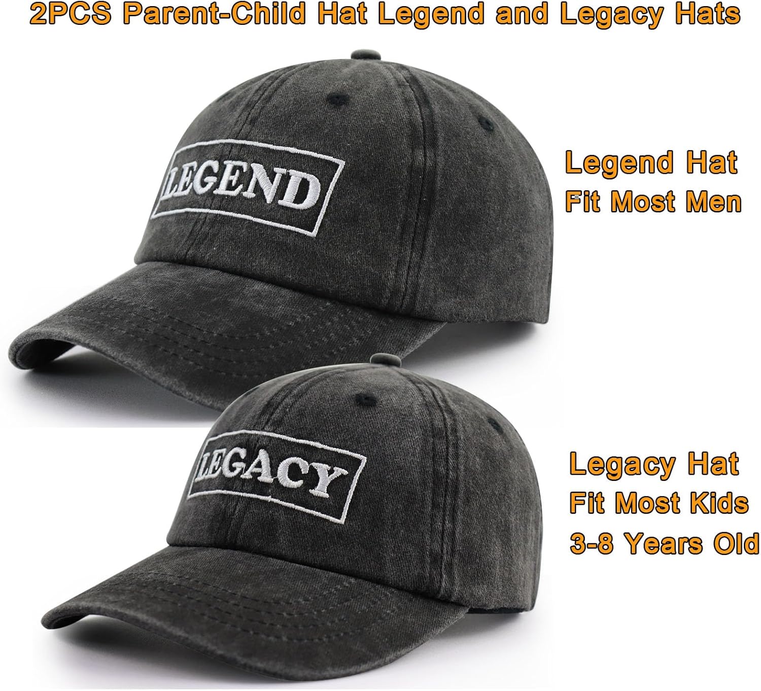 2PCS Legend and Legacy Baseball Cap for Dad Son, Adjustable Cotton Leather Patch Parent-Child Hat… - Image 3