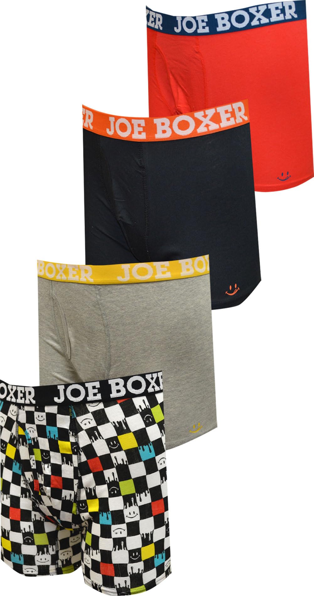 Joe Boxer Mens Checker Melt and Solids Cotton 4 Pack Boxer Briefs (Small) Multicoloured