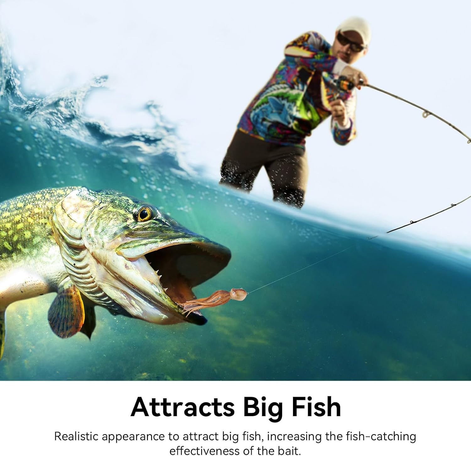 Soft Fishing Lure, Artificial Octopus Lure with Hook & 10 Ink Blocks, 300g Deep Sea Bait Squid Jigs Swimbait for Rockfish Lingcod Catfish Saltwater Ocean Fishing