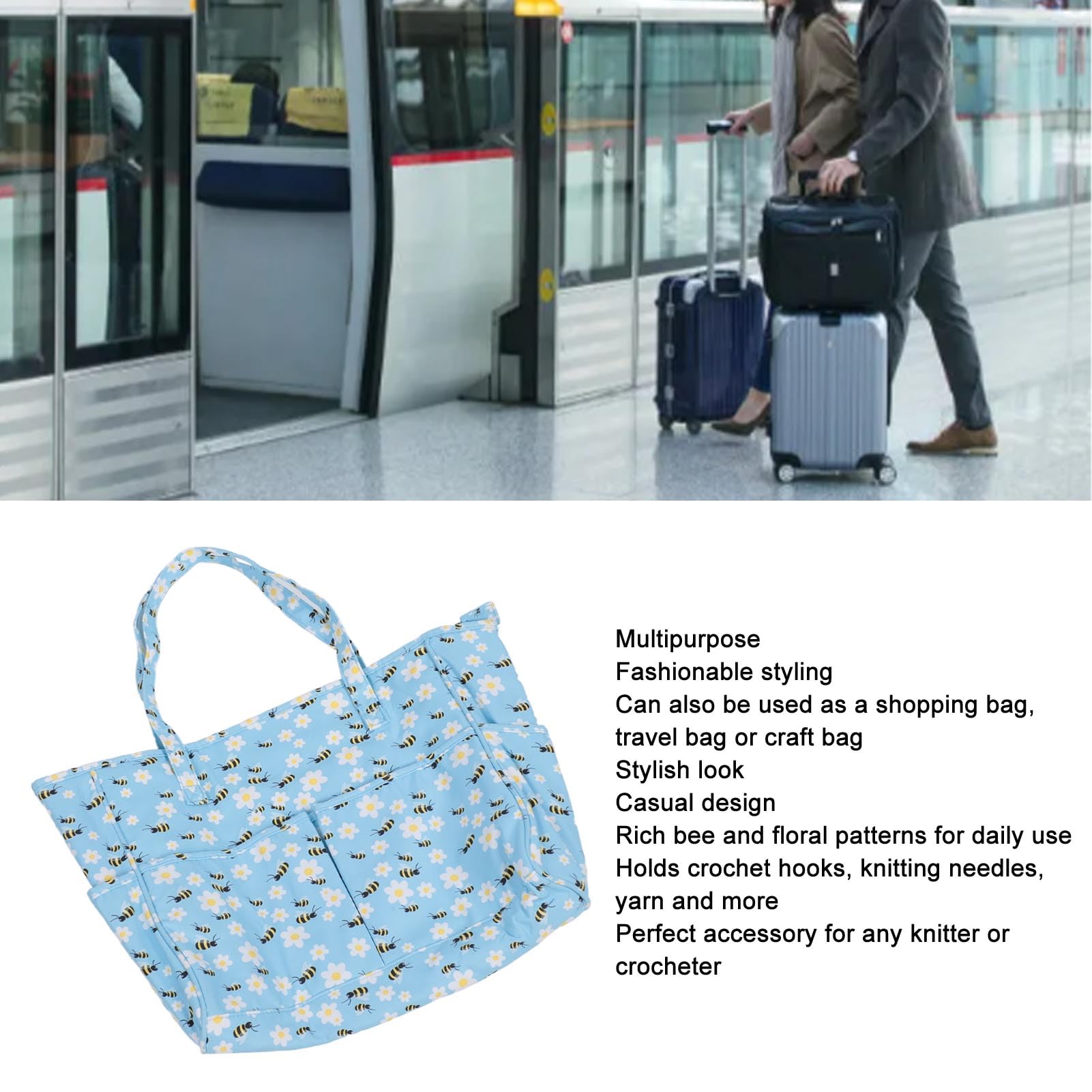 Portable KnittingCrochet Bag, Large Capacity, Blue, for Carrying Knitting Needles and Crochet Hooks, Durable and Travel Friendly, Convenient Storage Solution for Your