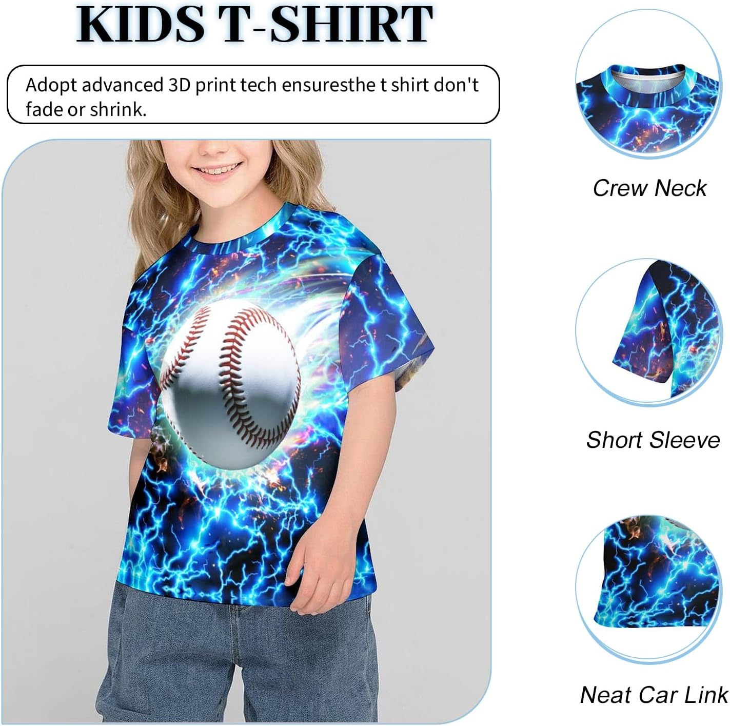 3D Graphic Kids T Shirt, Unisex Creative Print Crewneck Shirts, Boys Girls Short Sleeve Tees for 6-16 Years Teens - Image 5