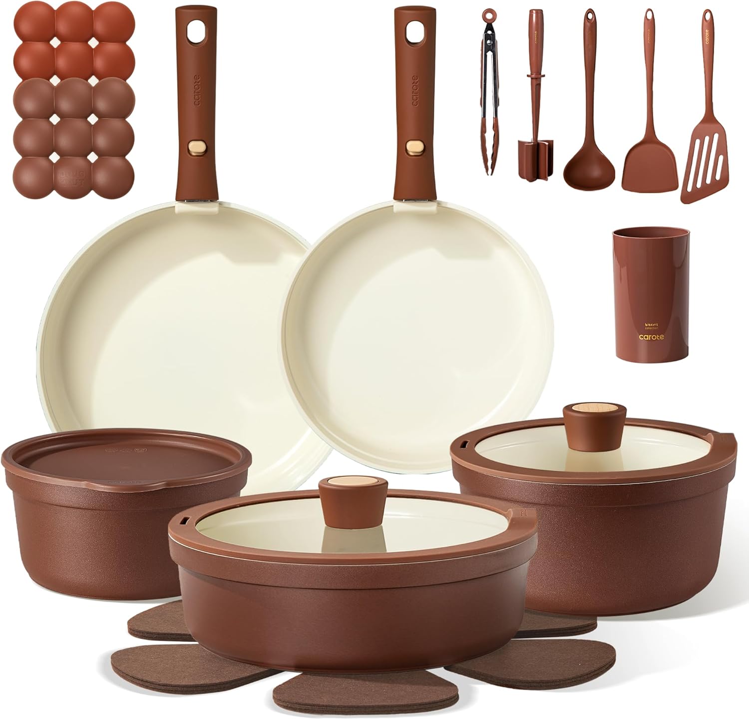 CAROTE 22Pcs Ceramic Cookware Set with Kitchen Essentials