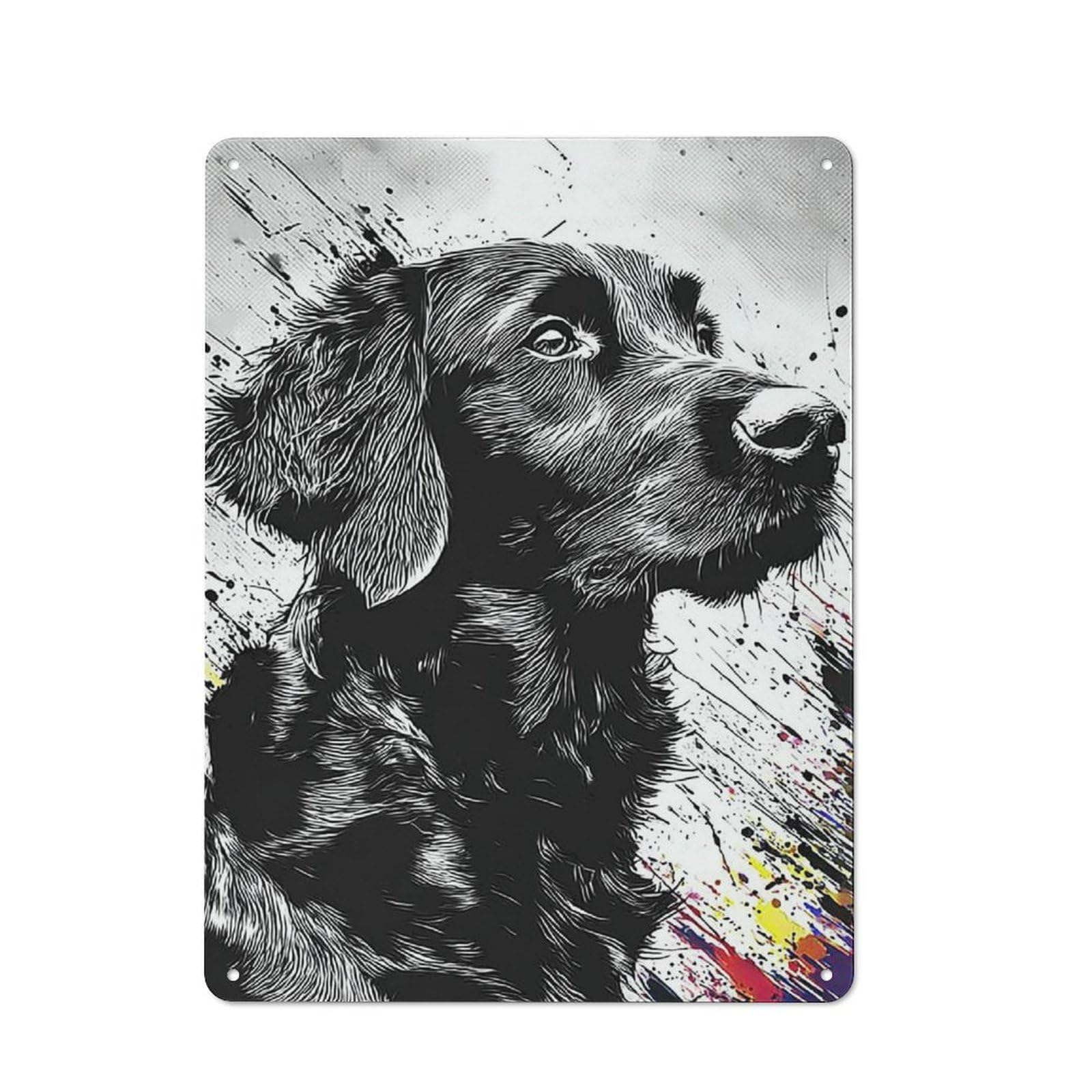 Abstract Black And White Dog Art Print Retro Metal Sign 40x30cm, Garage Style Shed Wall Plaque for Garage, Hobby Room, Office Or Man Cave