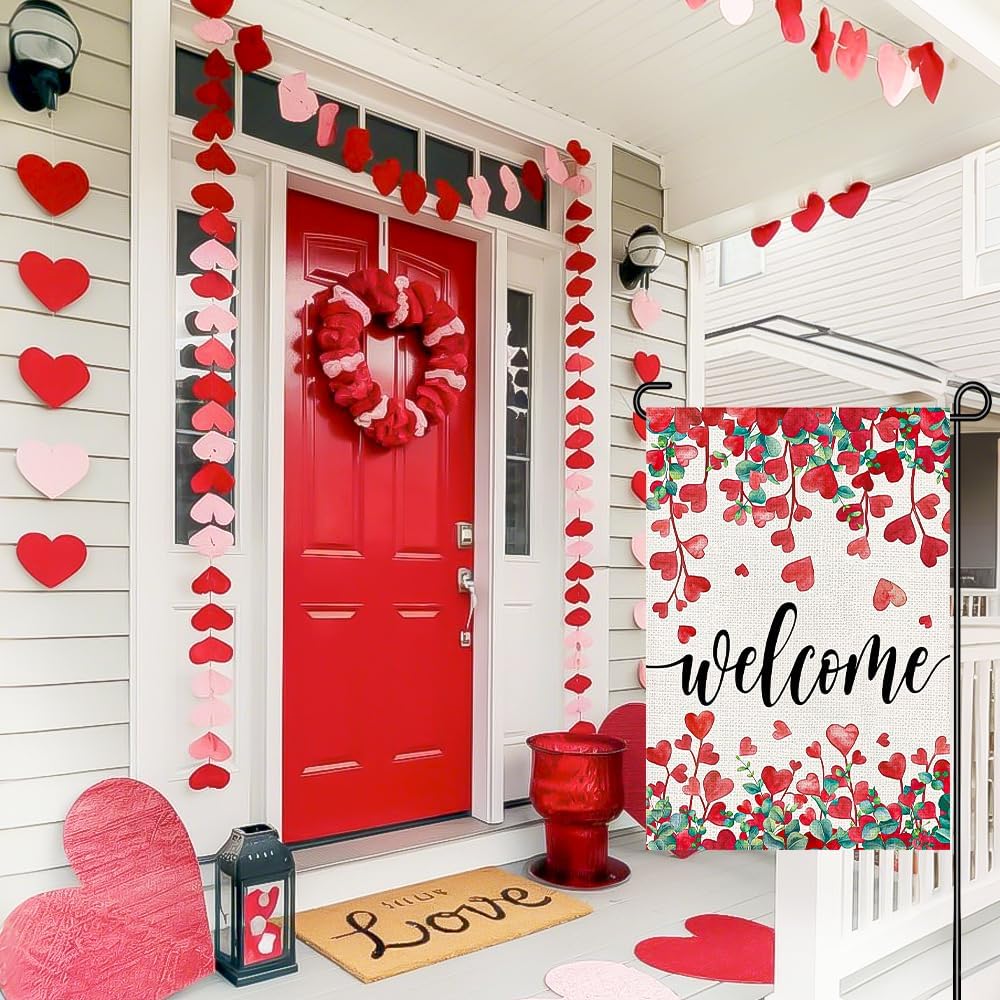 Valentines Day Garden Flag for Outside 12x18 Inch Double Sided, Red Heart Leaf Vine Welcome Yard Flags Sign for Front Porch, Lawn, Yard, Outdoor Decorations DF990 - Image 5