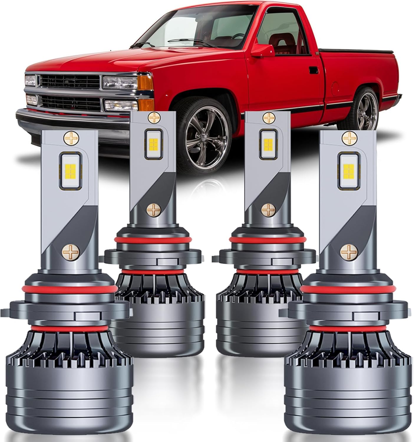 Fits for 1988-1998 Chevy Silverado Hi/Lo Multi Beam Lights Bulbs Combo, 300% Super Bright White Plug and Play Powersports Lights Blubs for Silverado GMC Sierra, Chevy C1500 K1500 Pickup, Pack of 4