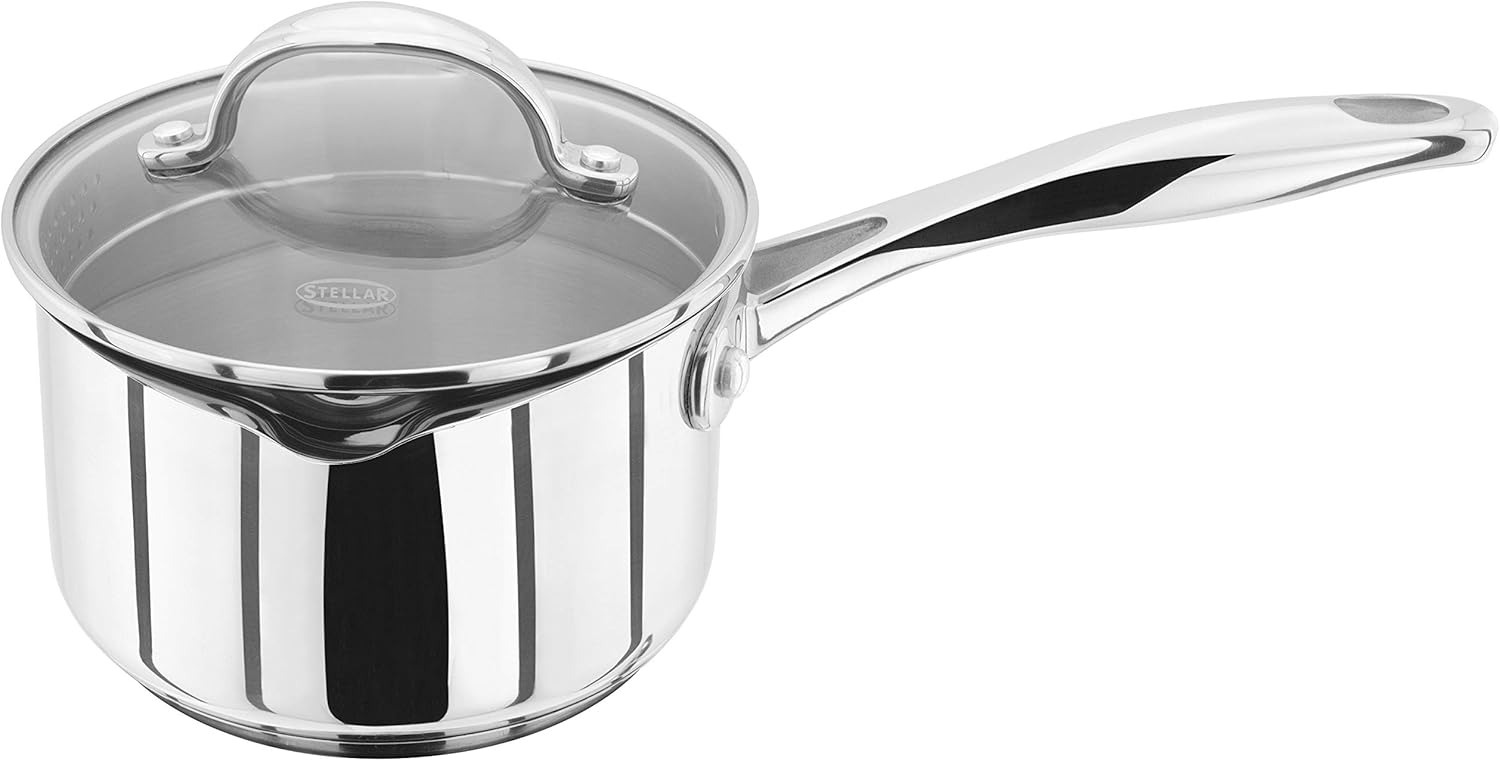 Stellar 7000 S704D Stainless Steel Draining Saucepan with Glass Lid