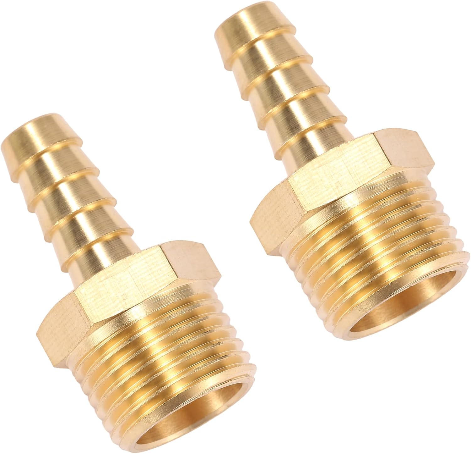 2 Pack Brass Hose Fitting, Adapter, 1" Barb x 1" NPT Male Pipe
