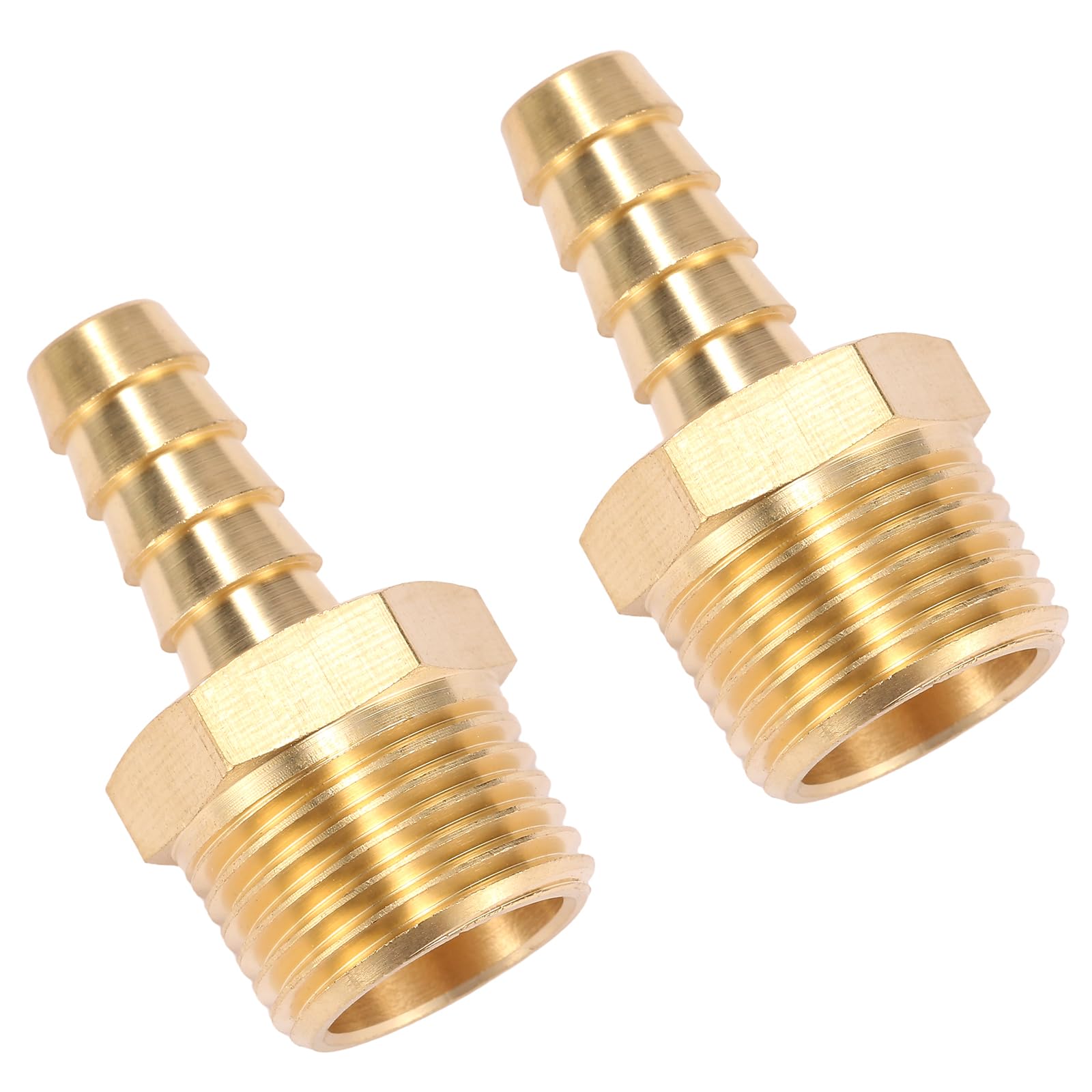 2 Pack Brass Hose Fitting, Adapter,3/8" Barb x 1/2" NPT Male Pipe