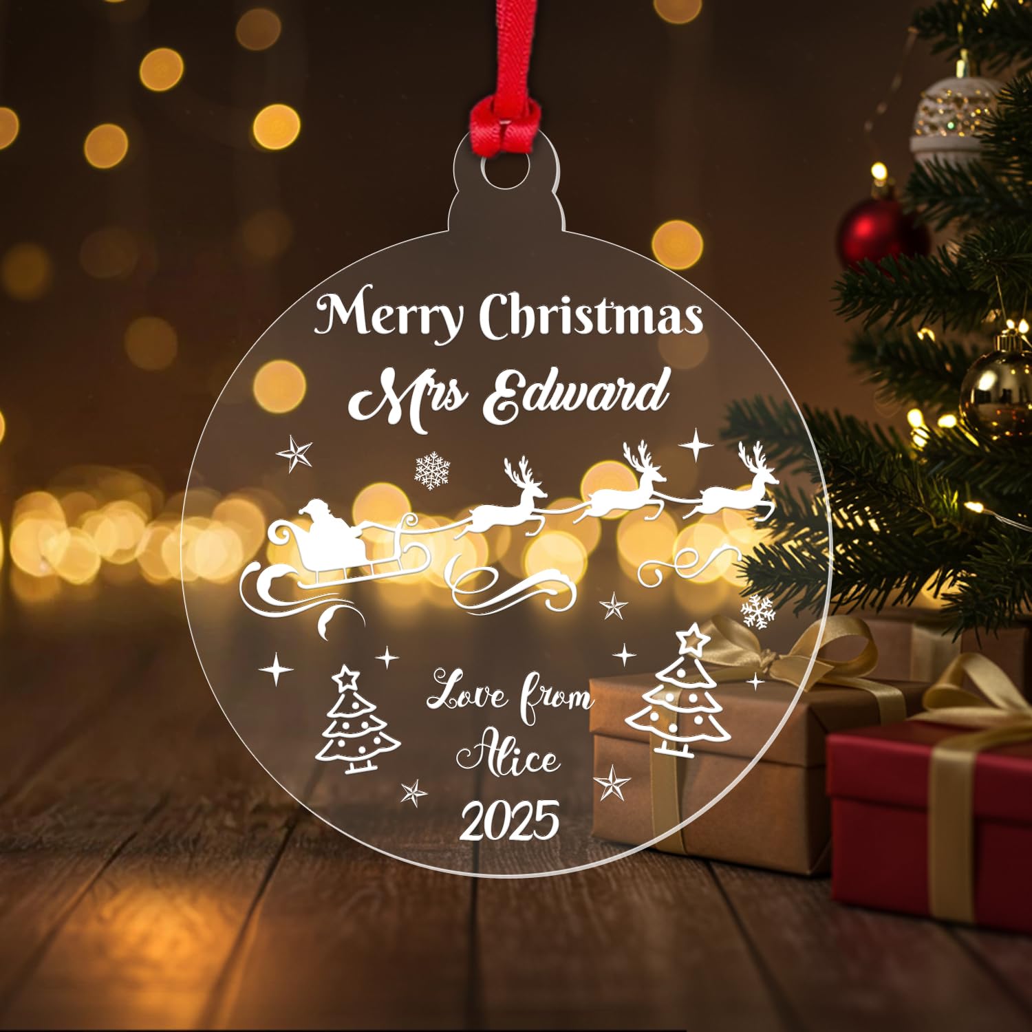 Personalised Merry Christmas Bauble Teacher Teaching Assistant Nursery Xmas Decor