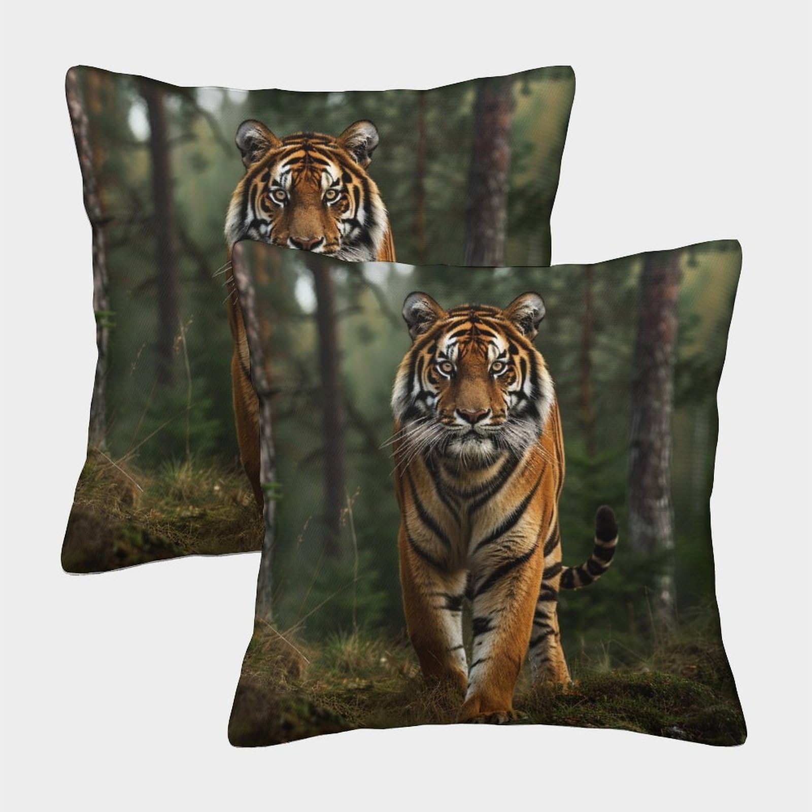 kaiyun 2 Pack Forest Pillowcase 45x45cm,Tiger Cushion Cover,3D Digital Printing Bed Sofa Decorative