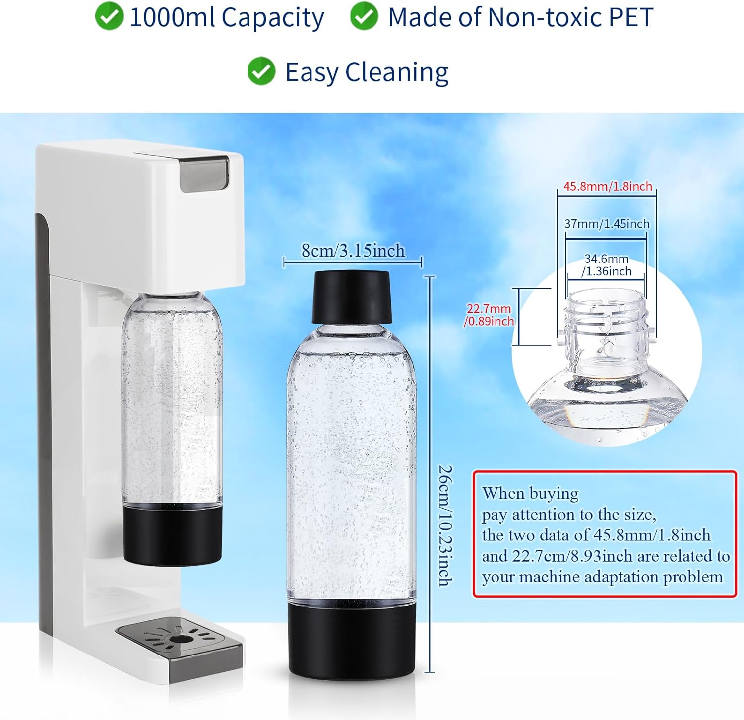 meekoo 4 Pcs Soda Carbonating Bottles Clear Plastic Soda Maker Bottle Compatible with Isoda Drinkmate Maker for Kitchen Home Party Carbonated Drinks Beverages(1 Liter)