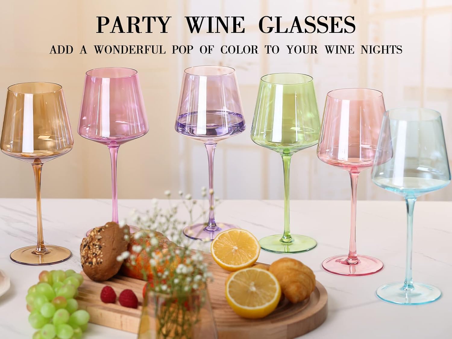 Physkoa Colored Wine Glasses Set of 6-16oz Hand Blown Crystal Colorful Wine Glasses with Long Stem, Multicolor Wine Glass for Wine Lovers, Wedding, Birthday, Christmas Gifts for Women - Image 9